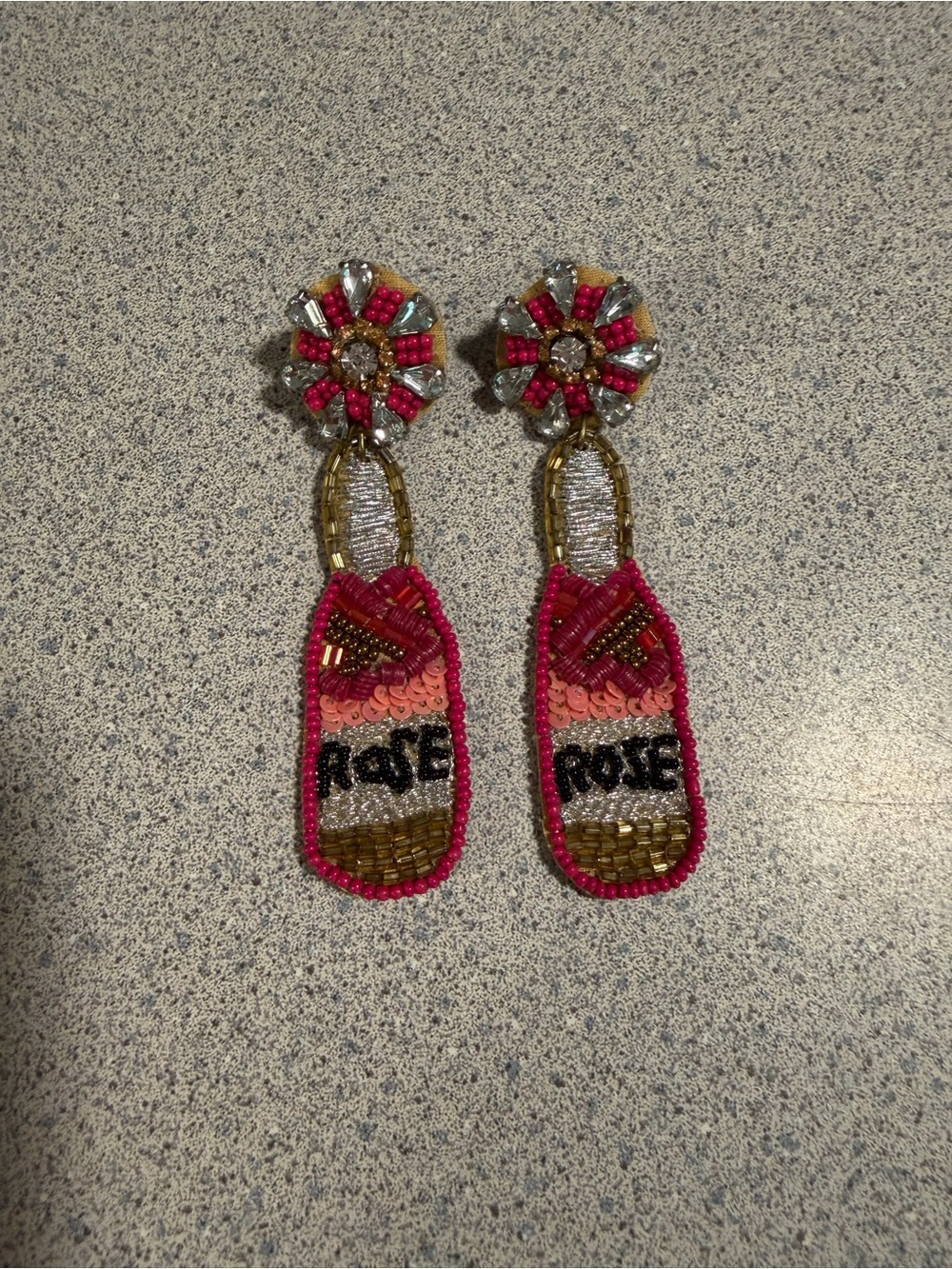 Rosé Beaded Pink Bottle Drop Earrings